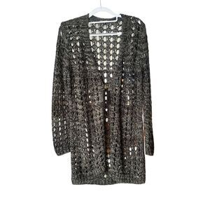 DIDI Womens Long Open Knit Lightweight Cardigan Dark Green/Black Size Med